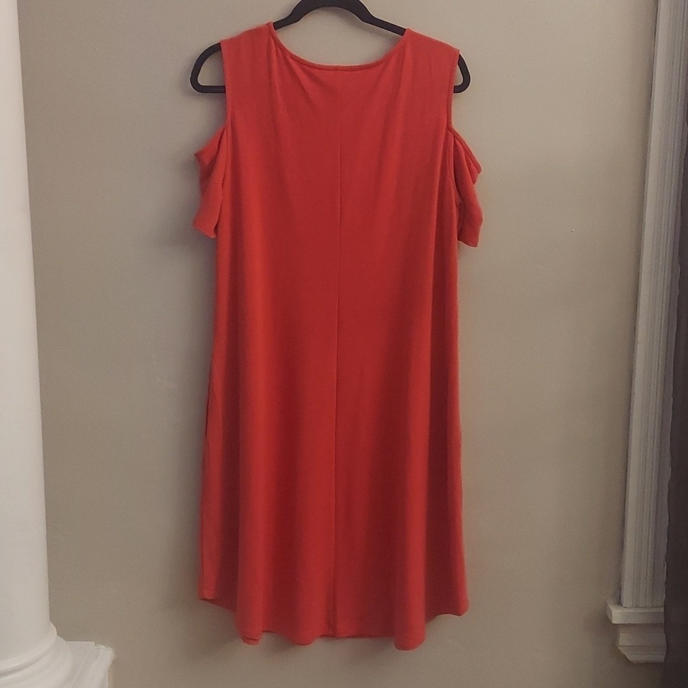 SOFT SURROUNDINGS Coral Short Sleeve Cold-Shoulder Swing Midi Dress L Flowy - Picture 8 of 9